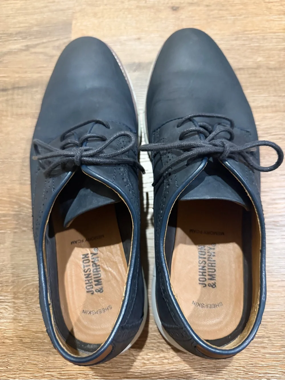 Johnston & Murphy Men’s 9M Navy Leather Plain Toe Oxford Casual Shoes